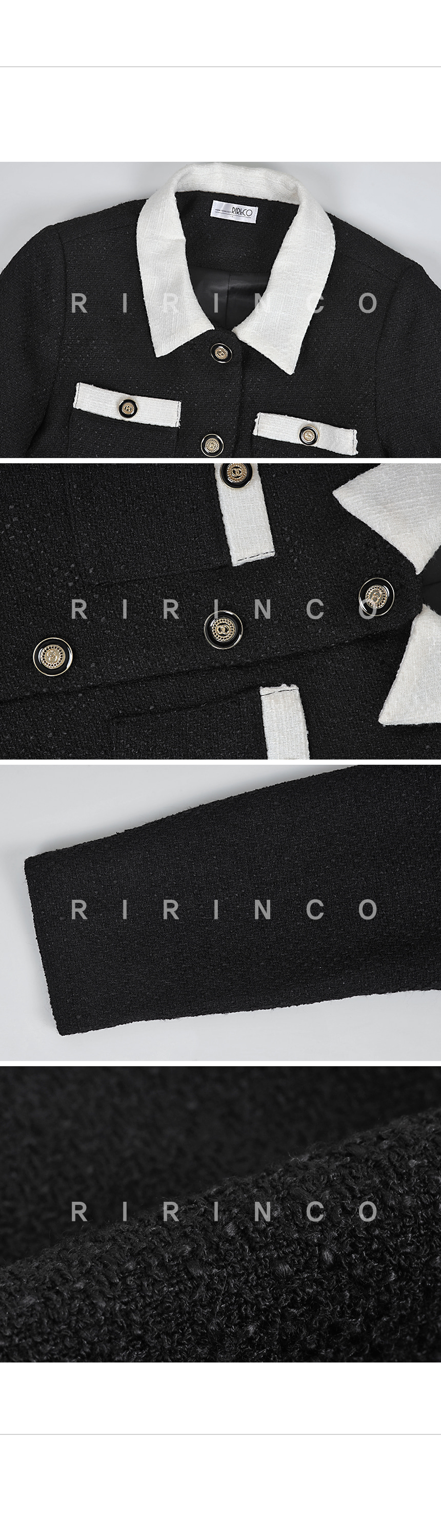 RIRINCO ツイード配色ツーピースクロップドジャケット