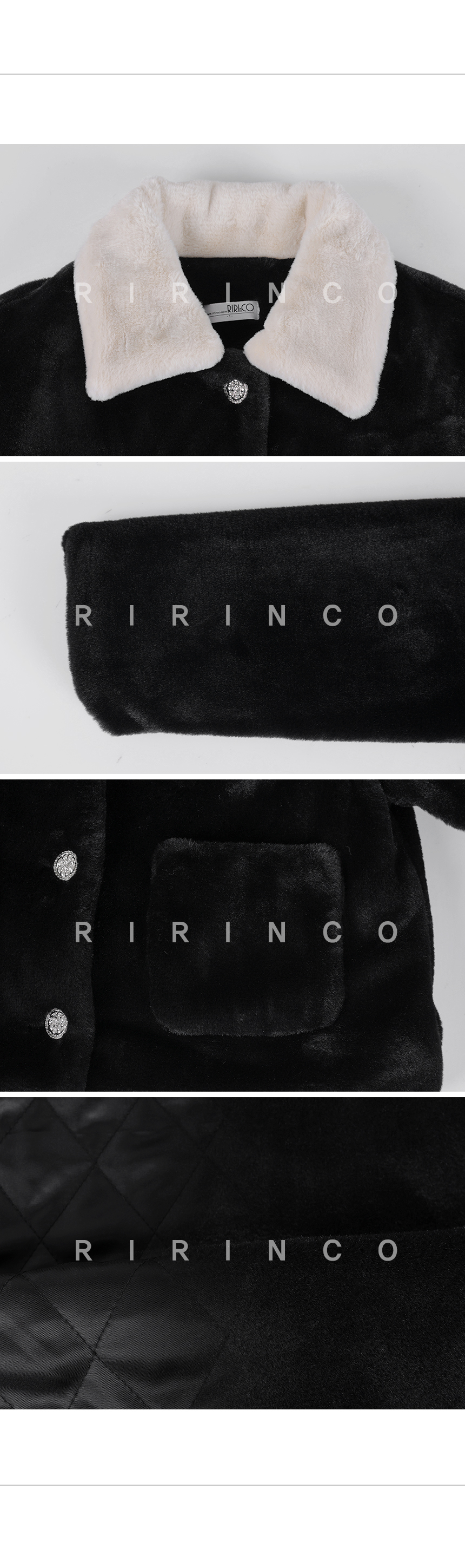 RIRINCO フェイクファー配色カラーネックジャケット(キルティング裏地)