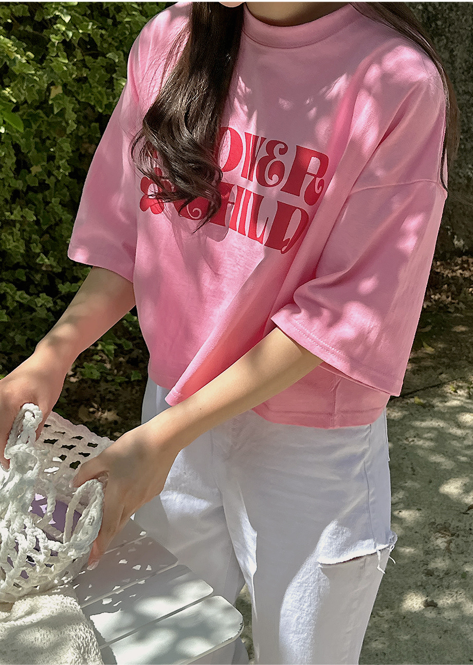 リリエンコ バイカラープリントセミクロップド半袖Tシャツ