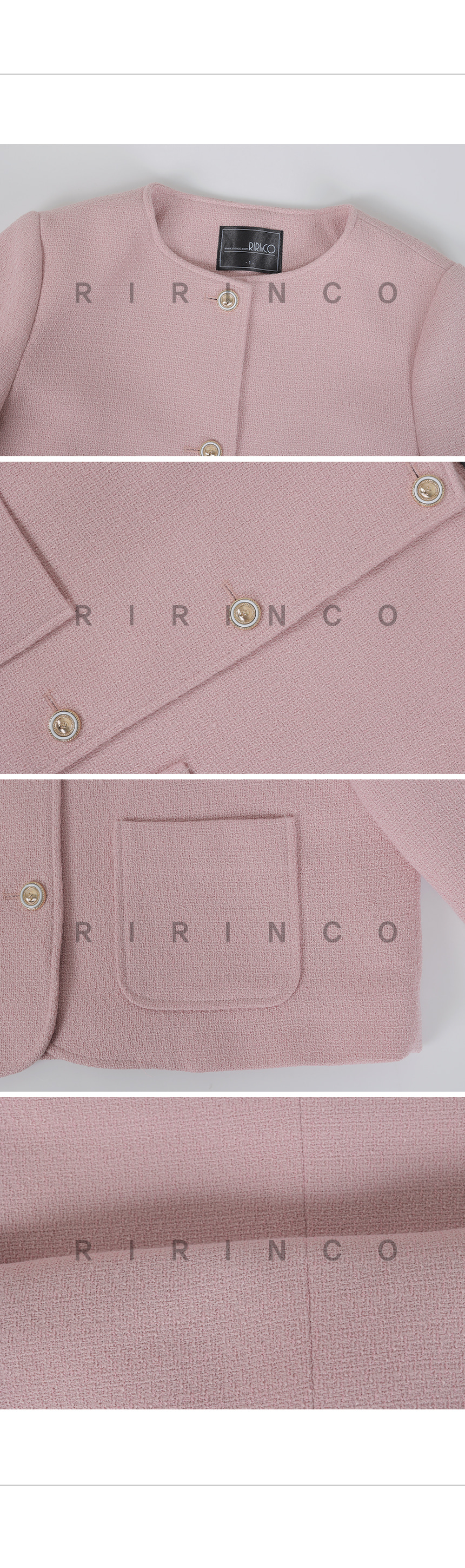RIRINCO ツイードセミクロップド長袖ジャケット