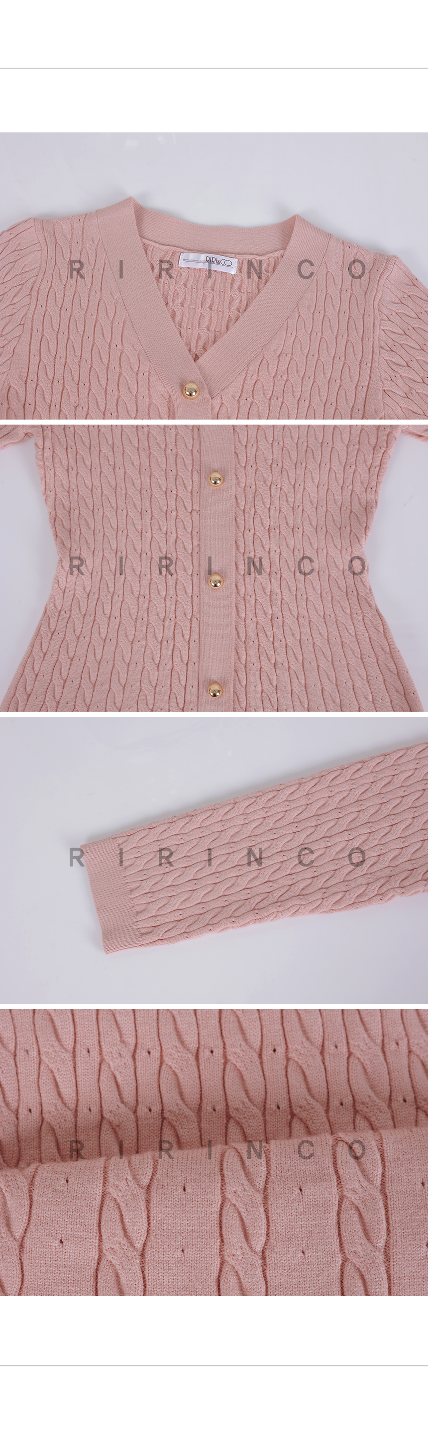 RIRINCO Ⅴネックケーブル編みニットミニワンピース 