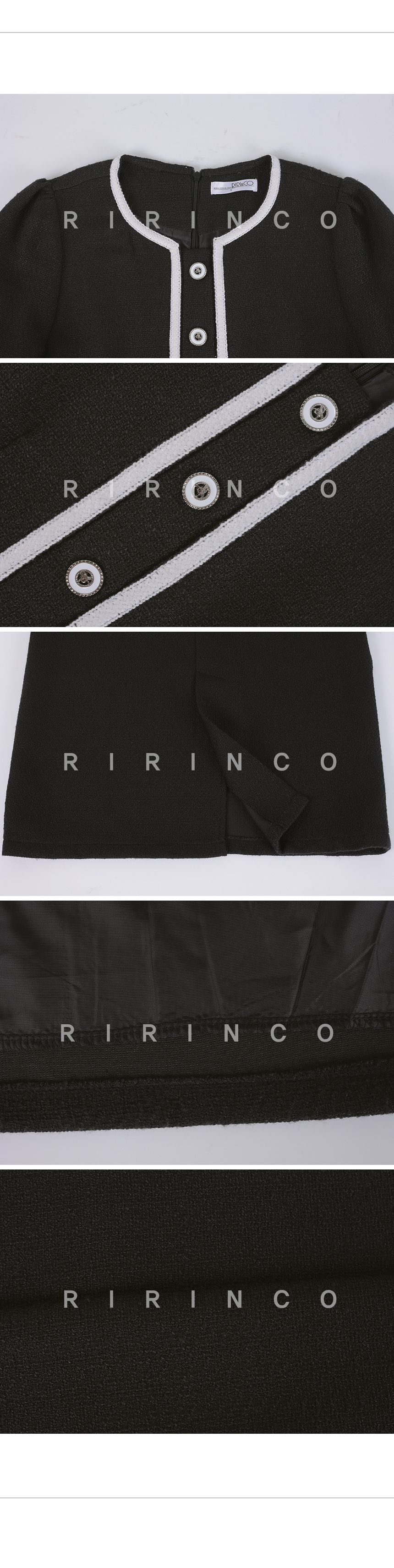 RIRINCO 配色ツイードポケットロングワンピース 
