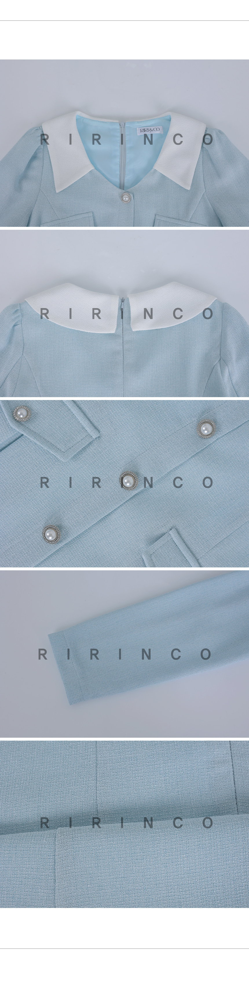 RIRINCO ツイード配色オープンカラーロングワンピース