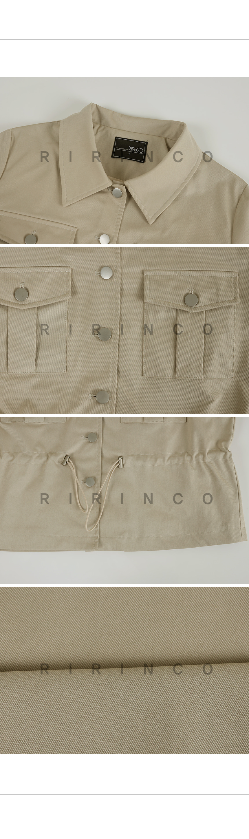 RIRINCO カラーネックポケットストリングジャケット