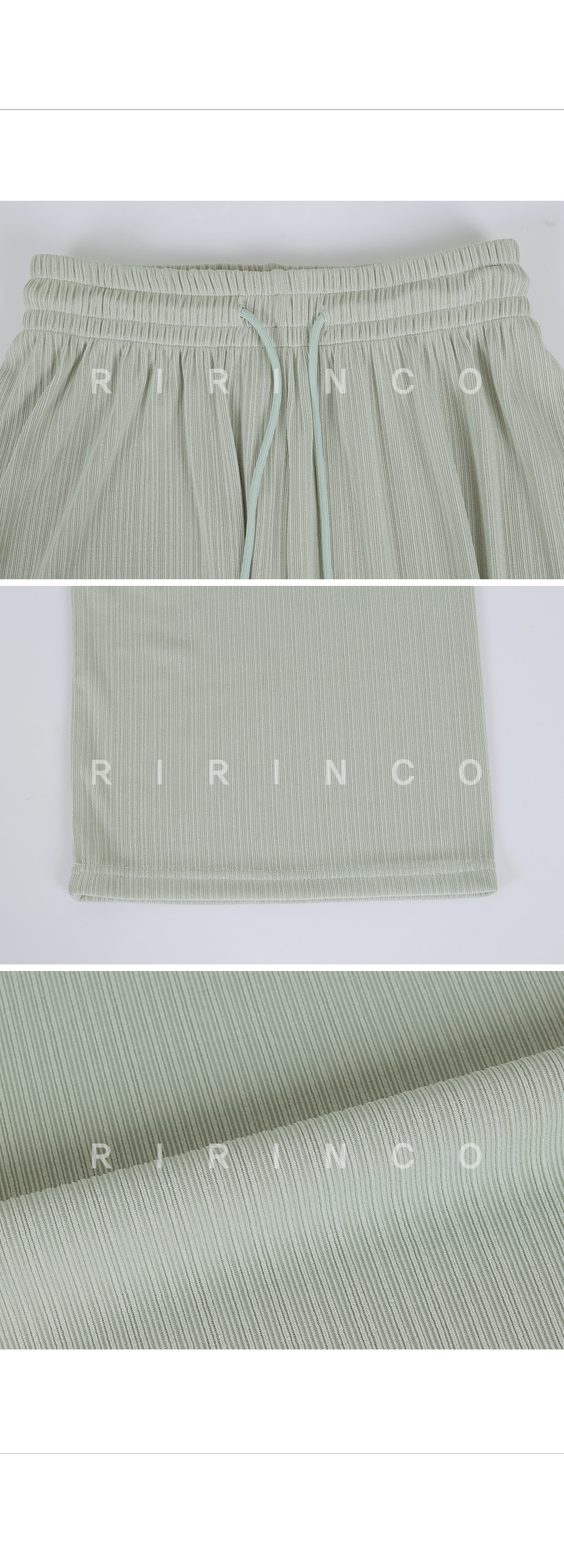 RIRINCO [ショート丈/ロング丈] ストリングウエストゴムリブワイドフィットパンツ