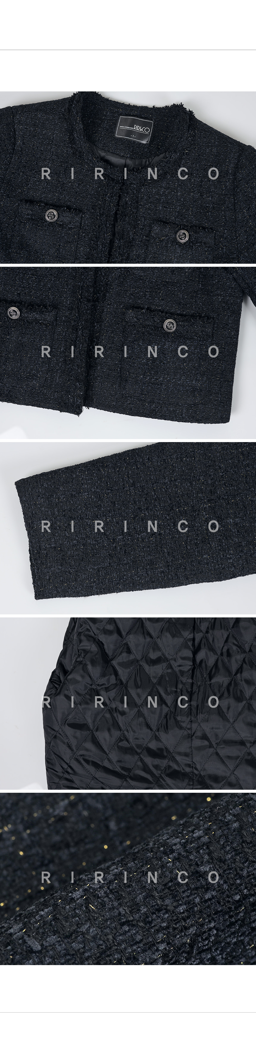 RIRINCO ツイードツーピースセミクロップドジャケット(キルティング裏地)