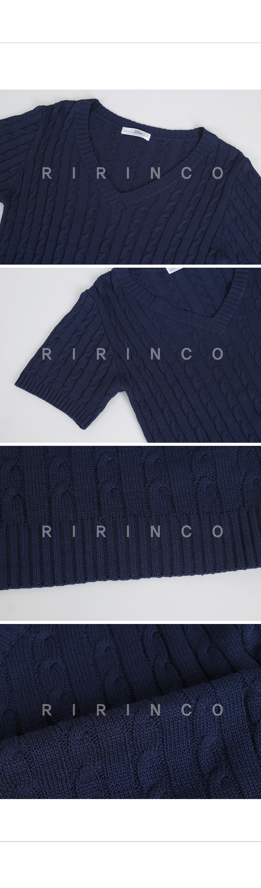 RIRINCO ツイスト編みセミクロップド半袖ニット