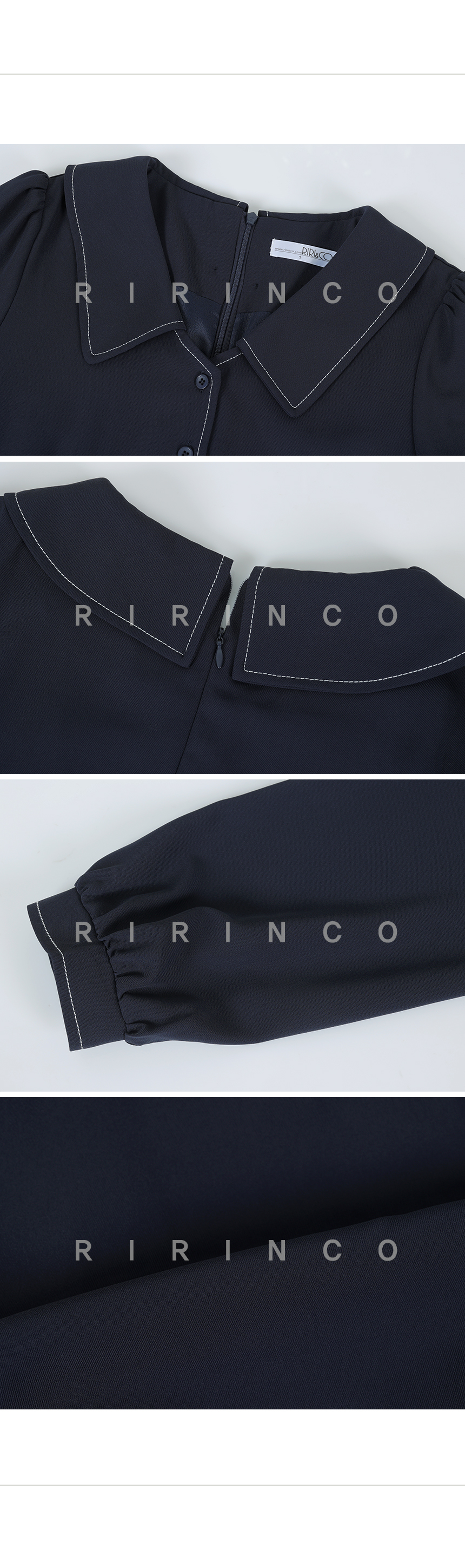 RIRINCO ステッチオープンカラーフレアロングワンピース