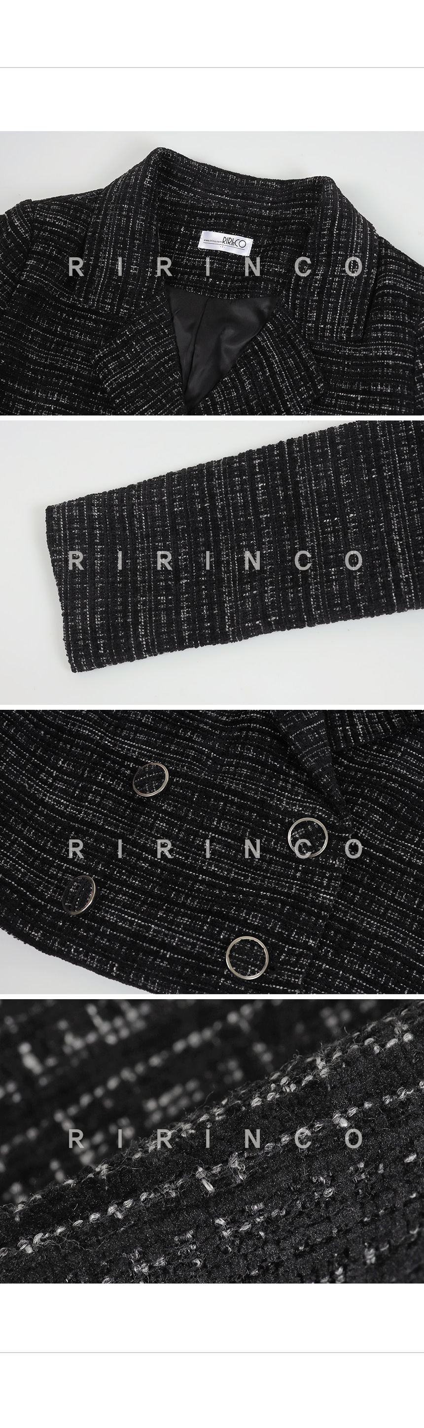 RIRINCO ツイードツーピースダブルボタンクロップドジャケット