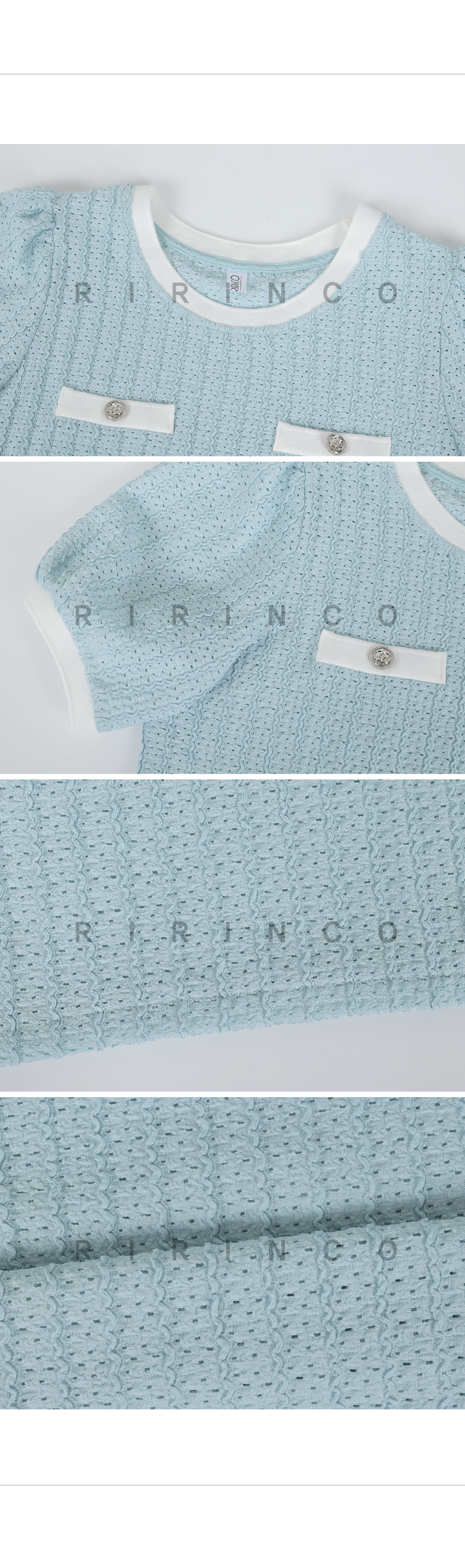 RIRINCO リンクル配色パンチングセミクロップドTシャツ