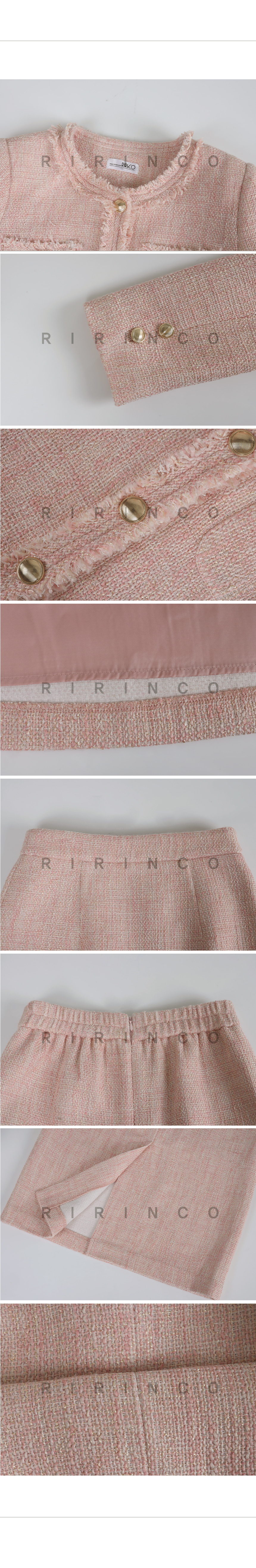 RIRINCO フリンジツイードジャケット&後ろゴムロングスカート上下セット